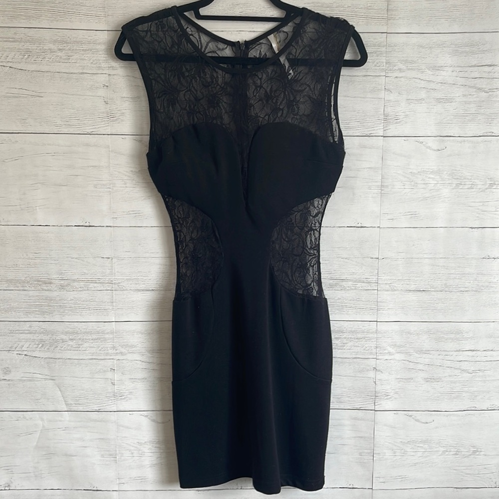 Avec Lace Mesh Cut out Black Dress | SIZE M